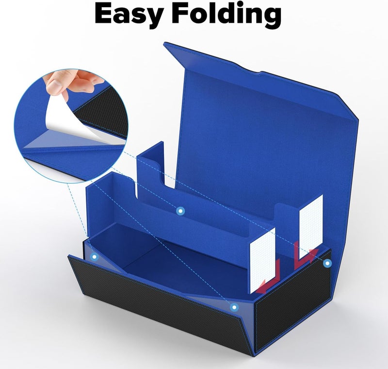 Gomyrod Card Deck Case for 1800+ Sleeved Cards, Trading Card Storage Box with 15 Dividers & 3 Stoppers, Magnetic Closure Commander Deck Box Fit for TCG/MTG/Baseball/Sport Cards, Black & Blue - Image 5